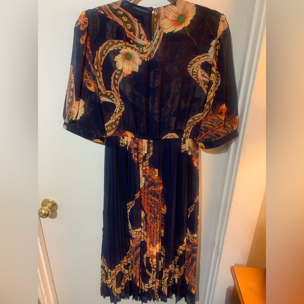 Harin Cheawon Navy and Orange Midi Dress Size XS - Picture 2 of 6